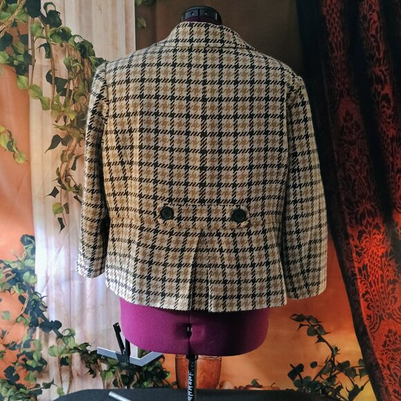 EUC: Briggs New York Sze 18 Brown & Tan Wool Houndstooth Swing Blazer Jacket - Picture 2 of 3